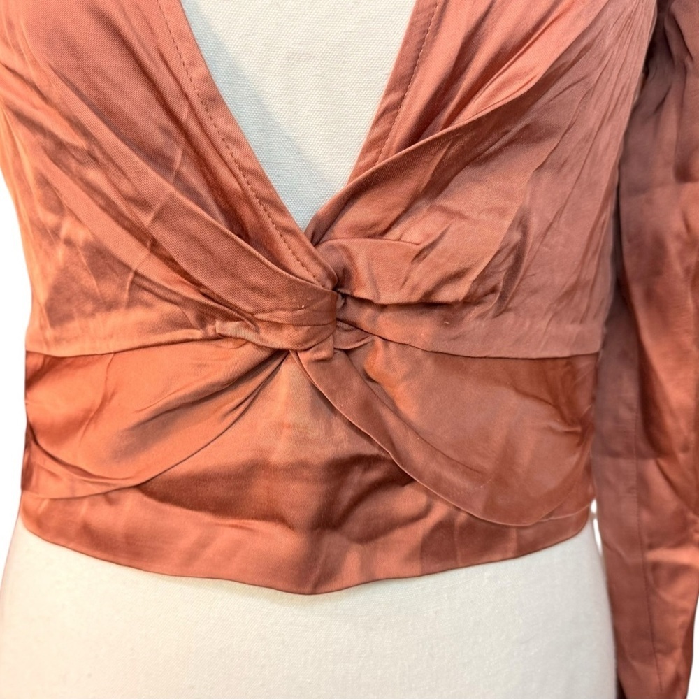 Free People Miraya Top Satin Knot Front Blouse in Rust - Picture 3 of 9